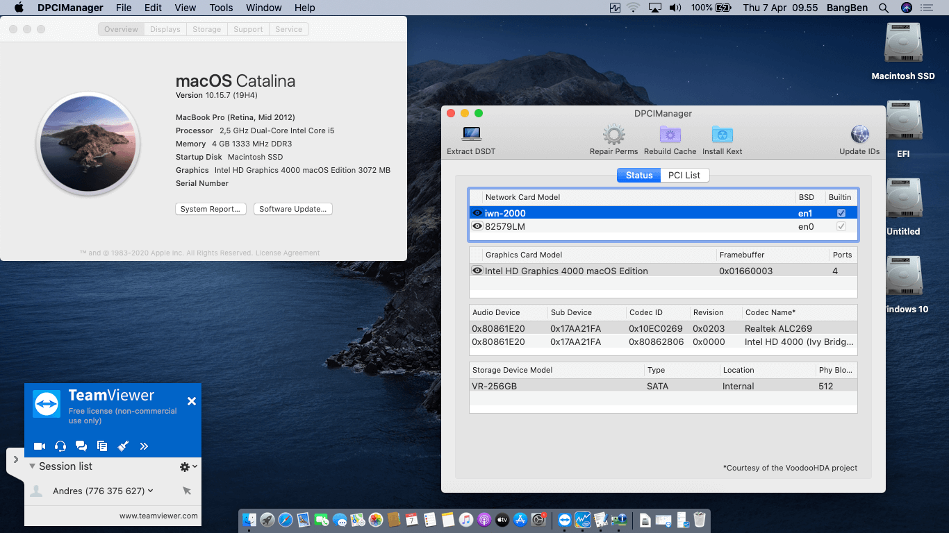 Success Hackintosh macOS Catalina 10.15.7 Build 19H4 in Lenovo Thinkpad X230